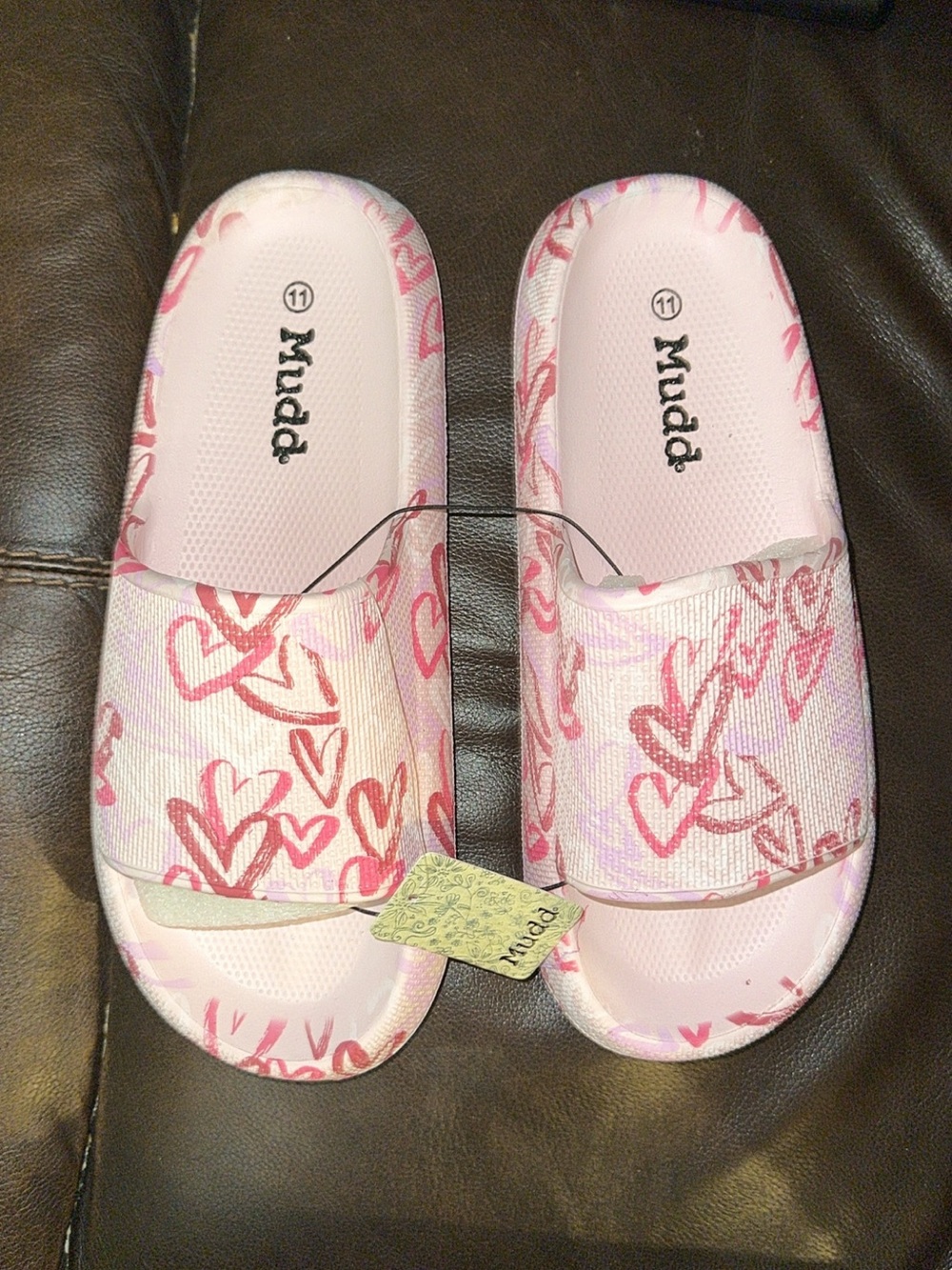 Mudd Women’s Pink Heart Print Slide Sandals